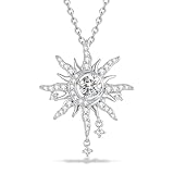 FANCIME Soluna ネクサスネックレス 女性用 スターリングシルバー ムーンジュエリー サンペンダント ファインジュエリー 宝石 誕生日 母の日ギフト 妻へのギフト, スターリングシルバー, キュービックジルコニア