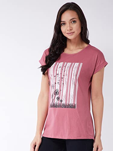 Image of Modeve Women Printed Cotton Blend Half Sleeve Round Neck T-Shirt for Summer