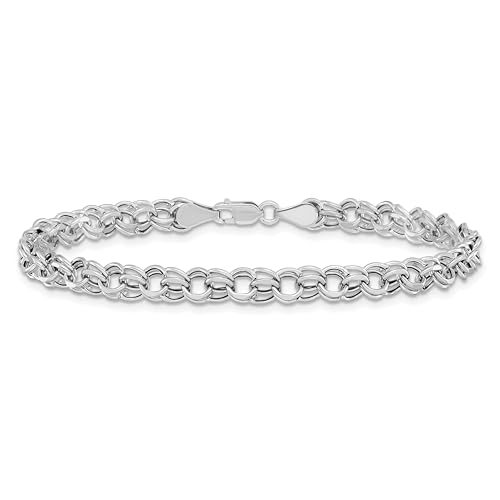 IceCarats 14K Solid White Gold Lite 5mm Double Link Chain Charm Bracelet