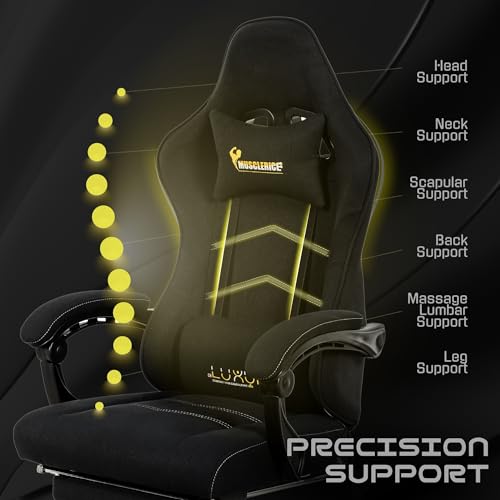 Image of Dr Luxur Musclerice Fabric Gaming Office Chair Ergonomic Lumbar Support, High Back Chair, Swivel Chair with Footrest, Removable Neck, Linkage Arm Rest (Musclerice Fabric)