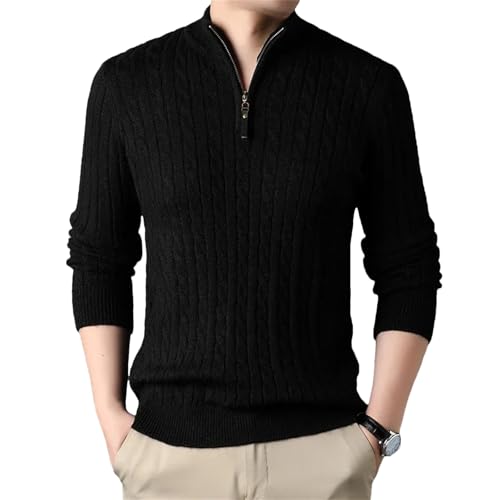 Casual Thick Stripe Men's Sweater Knitwear Half Zipper High Neck Fashion Tops