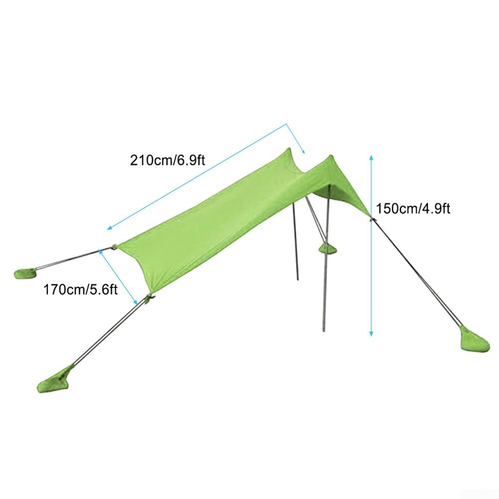 DAZZLEEX Tenda da spiaggia, 210 x 170 cm, tenda parasole con ancore a sacco di sabbia, tenda parasole per spiaggia, escursionismo, campeggio ()