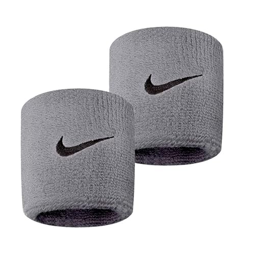 NIKE Premier Swoosh Singlewide Wristbands -Soft Moisture-Wicking (1 Pair 2.5 Wide) (Grey/Black)