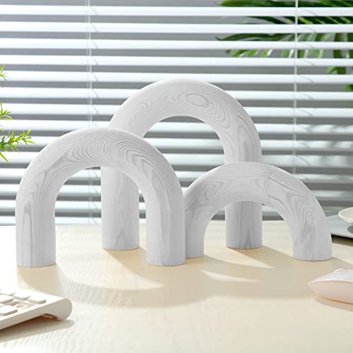 Qunclay 3 Pcs Wooden Decor Arch Shelf Bookshelf Decorative Objects Book Shelf Decor Decorative Objects Wood Arch Object Modern Boho Home Decor (White) #TOP4