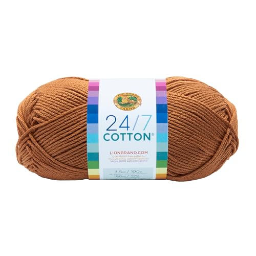 Lion Brand Yarn Lightweight 24/7 Cotton Yarn for Knitting, Crocheting, and Crafts, Camel, 1 Pack