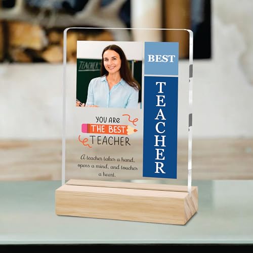 Image of Giftplease Best Teacher Plaque | Personalized Photo Frame with Wooden Stand | Appreciation Gift for Teachers | Teacher's Day Retirement Farewell Gift (Custom Photo & Text CTH 01