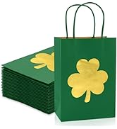 FYSUIMU 24Pcs St. Patrick's Day Paper Bags Gold Foil Shamrock Treat Gift Bags with Handles Green ...