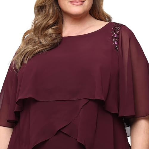 Image of S.L. Fashions Women's Plus Size Tiered Chiffon Cocktail Party Dress with Attached Cape & Beaded Shoulders