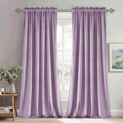 JIUZHEN Purple Velvet Blackout Curtains 52W x 108L 2 Panels with Tiebacks