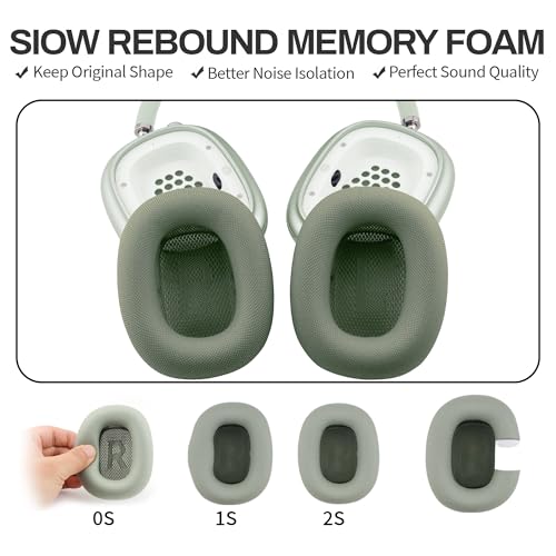 Image of Replacement Ear Cushions for Apple AirPods Max 1&2 Upgraded Memory Foam Pad with Durable Fabric,Sound Insulation and Noise Reduction,Strong Magnetic Fit,Sweat-Resistant,Breathable Comfor(Green)