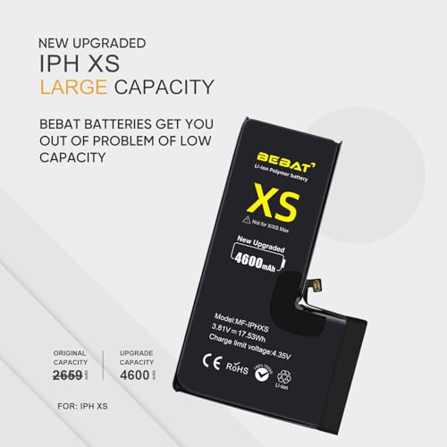 Image of Replacement for iPhone Xs Battery, 4600mAh High Capacity Li-ion Polymer Replacement Battery for Model A1920, A2097, A2098, A2100 with Professional Repair Tool Kits