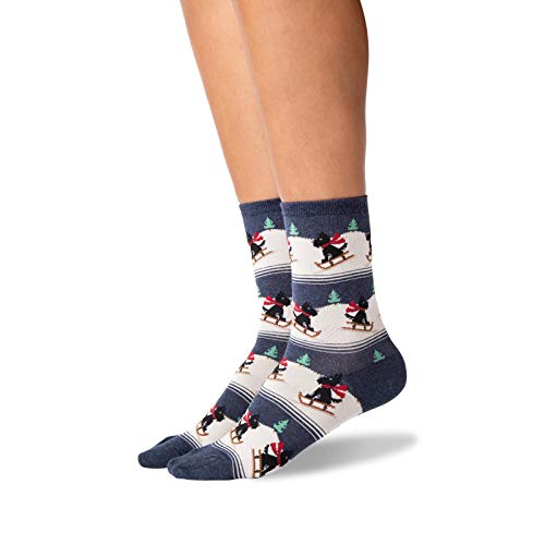 HOTSOX Womens Sledding Scottie Dog Socks 1 Pair, Denim Heather, Womens 9-11