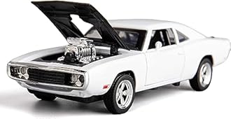 Alloy Metal Pull Back Die-cast Car 1:32 Fast and The Furious Dodge Charger Diecast Metal Pullback Toy car with Openable Doors, Light Music Boys Gifts Toys for Kids -White
