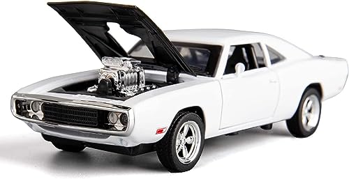 Alloy Metal Pull Back Die-cast Car 1:32 Fast and The Furious Dodge Charger Diecast Metal Pullback Toy car with Openable Doors, Light Music Boys Gifts Toys for Kids -White