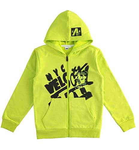 IDO Felpa Invernale Ragazzo 10 Anni - 140 cm con Zip e Cappuccio Color Verde Fluo