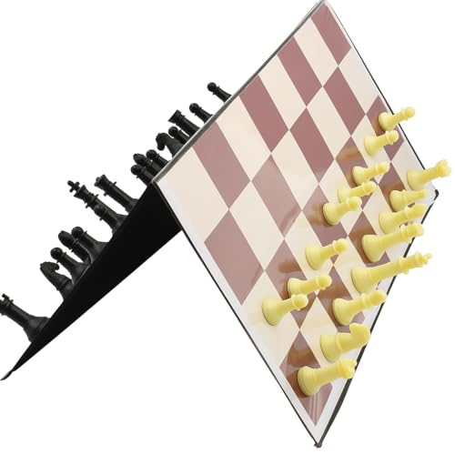 Image of Magnetic Chess Set - 1:16 Scale Brown Foldable Board with Magnetic Pieces, Portable for Travel, All-Terrain Play