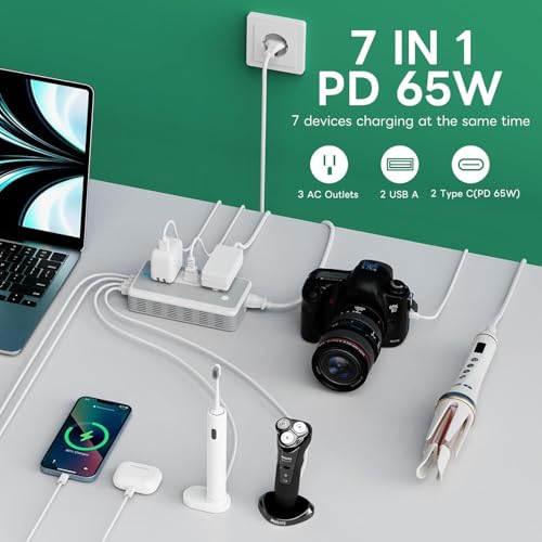 Image of Voltage Converter US to Europe for Curling Iron and Hair Straighteners, PD 65W Fasting Charging Power Converter for European Travel Plug Adapter with Type C G A T for 200+ Countries (White)