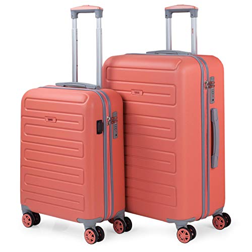 SKPAT - Juegos de Maletas con USB de Viaje 4 Ruedas Trolley abs. rígidas s cómodas y Ligeras. candado TSA. tamaños pequeña Cabina y Mediana. Calidad y diseño. 175015, Color Coral