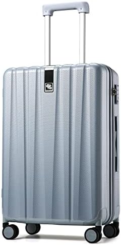 Hanke 24 Inch Luggage Suitcases With Spinner Wheels Lightweight PC Hard Shell Rolling Suitcase With TSA Lock,Checked-Medium 24-Inch(Gray)