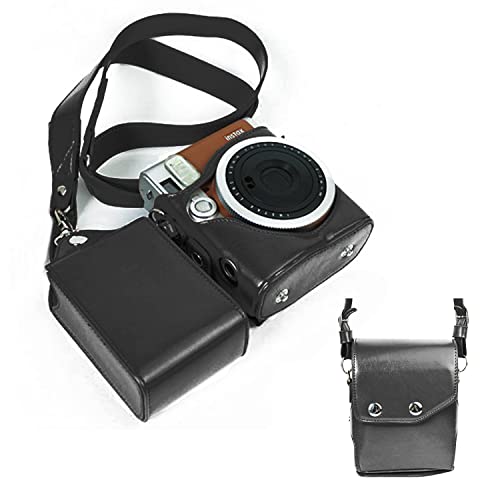 Housse pour Instax Mini 90 Neo Classic Caméra avec Poche Sangle Étui de Protection Fujifilm Instax Mini 90 Sac en Similicuir avec Sangle Amovible Marron / Noir Cover