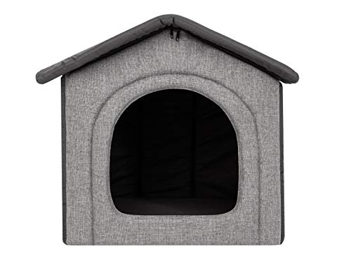 PillowPrim Hundehütte Hundehöhle Hundebett Hundehaus Katzenhöhle Größe XXXL - 76x72 cm hellgrau mit Graphit