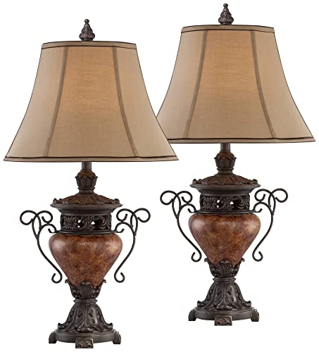 Regency Hill Bronze Crackle 31 1/2\" Tall Large Urn Traditional End Table Lamps Set of 2 Brown Living Room Bedroom Bedside Nightstand House Office Home Reading Kitchen Entryway Console