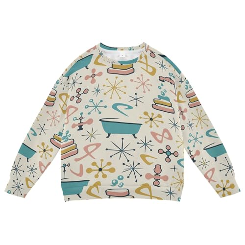 JUNZAN Vintage Retro Bathroom Seamless Wallpaper Little Girls Hoodie Sweatshirt Long Sleeve Kids Hoodies Boys Camping 4T