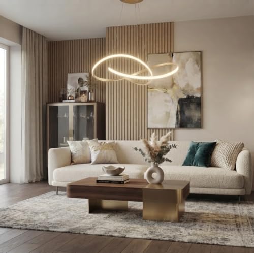 Image of Groeien 3-Color Gold Finish Infinity Loop Pendant Hanging Ceiling Lamp Fixture | Chandelier for Home, Indoor, Outdoor,Living Room, Bedroom(Infinity Loop Hanging, 1)