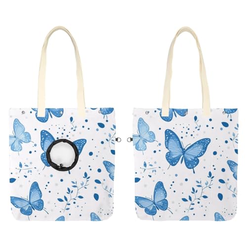 Pet Canvas Shoulder Bag Soft-Sided,Dog Purse Carrier for Small Dogs and Cats, Portable Pet Handbag with Adjustable Hole, Pet Washable Travel Tote Bag,Light Blue Butterfly Plants 16.7''x15.8''