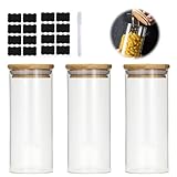 Eidoct Juego de 3 tarros de vidrio de 1250 ml para almacenamiento de alimentos con tapas herméticas de madera, tarros de avena nocturna con tapas, almacenamiento ideal para cereales, pasta, té, café,