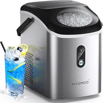 Ice Makers Countertop Nugget Ice Cubes, Portable Ice Maker, Self Cleaning Pebble Ice Machine, 33lbs/24h, Lower Noise, Small Sonic Ice Maker for Home, Kitchen, Office,Like-New