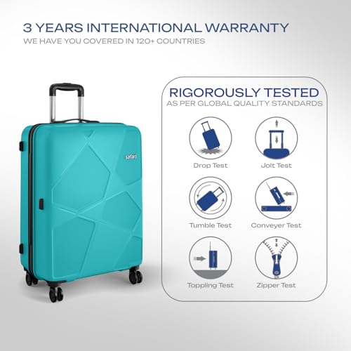 Image of Safari Large Pentagon Pro 8 Wheels 75Cm Size Checkin Trolley Bag, Hard Case Polypropylene 360º Wheeling Luggage for Men & Women, Travel Bag, Suitcase for Travel, Trolley Bags for Travel, Cyan