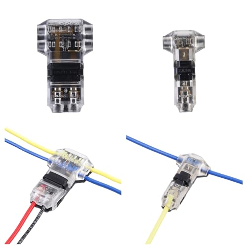 Brightfour T Tap Wire Connectors for 16-20 AWG Wires, No Stripping 3 Way Low Voltage Wire Connectors Combo, Solderless Wire Splice 12 Pack