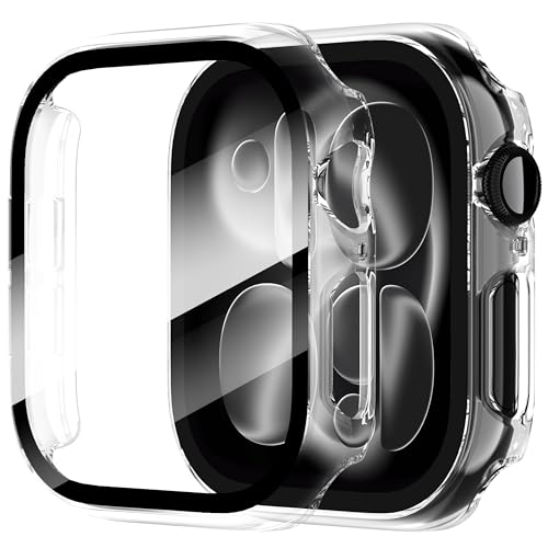 Diruite 2 Pezzi Cover per Apple Watch Series 11/10 46mm Vetro Temperato Pellicola Protettiva,PC Rigido Case Protettiva Ultrasottil Custodia,Trasparente,46mm