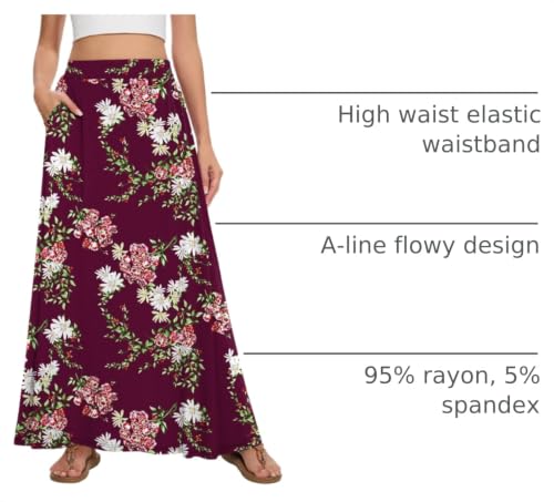 Image of Womens Maxi A-line Long Skirt Casual 2026 Elastic High Waist Flowy Skirts with Pockets