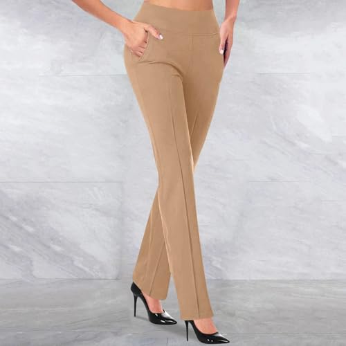 Womens High Waist Trousers Work Pants Wide Straight Leg Business Outfits Lightweight with Pockets Casual Slacks2