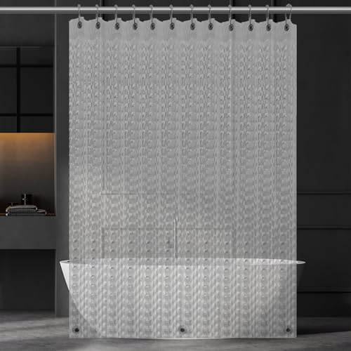 Hereisa Extra Long 3D Ice Cube Shower Curtain - PEVA Waterproof Bath Curtain with 12 Metal Grommets & 3 Magnets, Lightweight 3G Transparent Design, 72x80 Inches