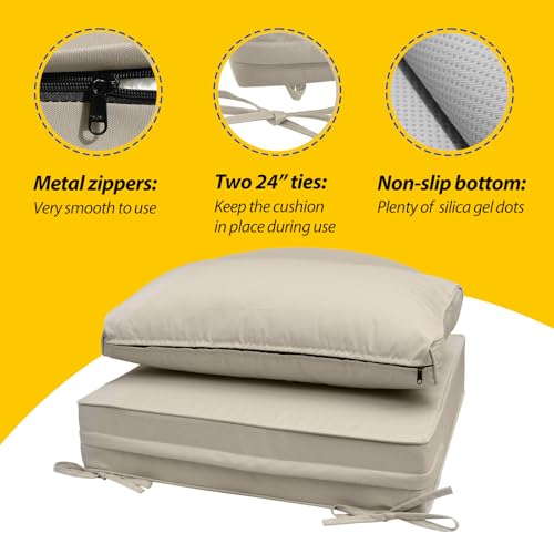Image of AAAAAcessories Outdoor Seat Cushions for Chairs, Fade-Resistant, Waterproof Patio Furniture Replacement Cushions, 23 inch x 23 inch x 5 inch + 23 inch x 13.5 inch, Set of 2, Khaki Beige