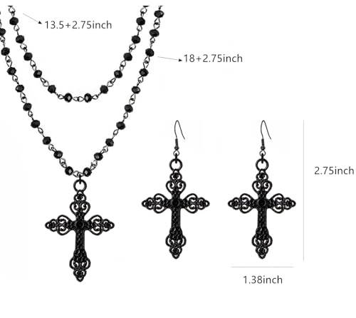 Gothic Cross Necklace, Earrings, Moon Earrings, Black Cross Pendant Choker, Crystal Chain Halloween Jewelry Set for Woman2