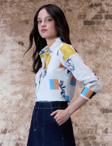 Image of Trendy Queen Women's Printed Straight Mandarin Neck Shirt for Women's | Tops for Woman Shirts | Shirt for Women Stylish Western (SD778 S)