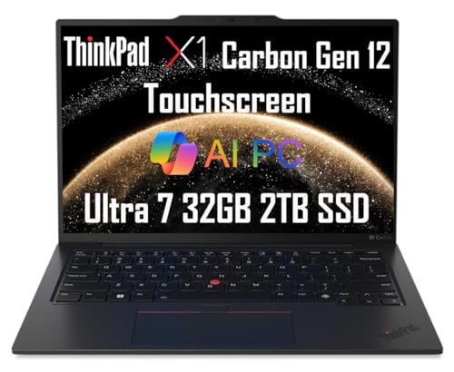 Image of Lenovo ThinkPad X1 Carbon Gen 12 Laptop (14" FHD+ Touchscreen, Intel Core Ultra 7 155U, 32GB 6400MHz DDR5, 2TB SSD) Backlit, Fingerprint, IR Webcam, Thunderbolt 4, 3-Yr WRT, Win 11 Pro, 2025 AI PC