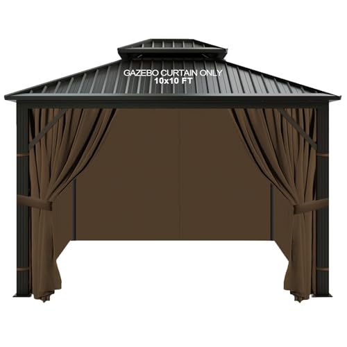 slashome 10'x10' Gazebo Curtains Outdoor Waterproof, Brown Universal Replacement Curtain
