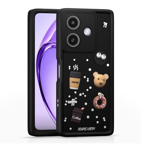 Image of Bintage Cute Fun Taddy| 3D Ball Bear| Donut| Coffee Rubber Case Camera Protection Back Cover Compatible for Oppo A3x 5G - Black
