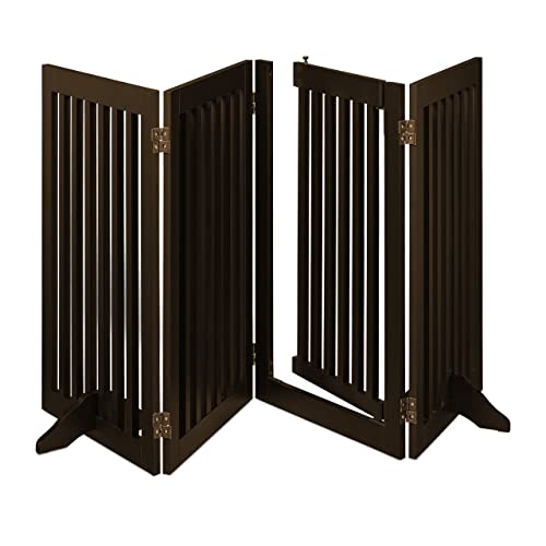 Relaxdays Absperrgitter, HxB: 92 x 207 cm, faltbar, mit Tür & Füßen, freistehendes Hunde Schutzgitter, Türgitter, braun