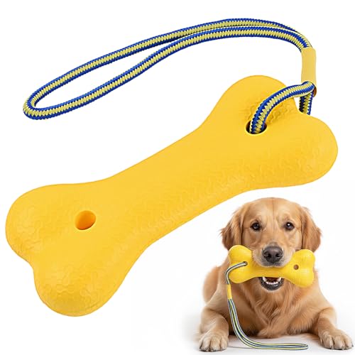 Ziyonix 24cm Schwimm Spielzeug für Hunde, Wasser Interaktives Hundespielzeug mit Nylonseil Trainieren und Apportieren im Wasser Wasserspielzeug Schwimmspielzeug für Mittelgroße Große Hunde (Gelb)