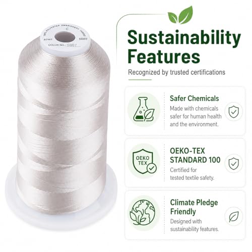 Image of Simthread Embroidery Machine Thread 5000M 40WT Polyester, Dove Gray S007 | 5000M 40WT polyester thread feeds smoothly for home or commercial embroidery projects.