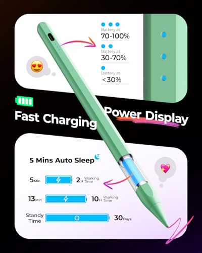 Image of JAMJAKE Stylus for Apple iPad Pencil 5X Faster Charge, Pencil for Apple iPad Compatible with iPad 6-11th Gen, iPad Air 3-5 /M2 /M3, iPad mini 5 /6, iPad Pro 11 inch /12.9 inch /M4, Double Tap Turn On /Off - Green
