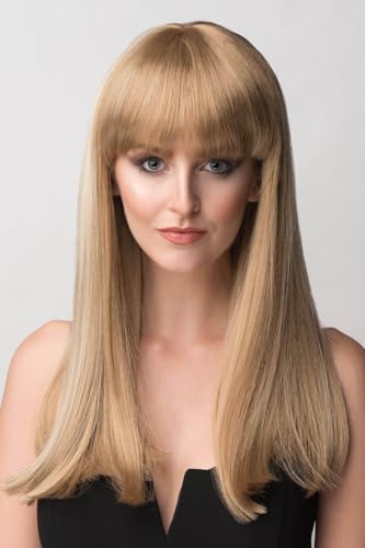 Perruque blonde longue Tilly mèches blondes et frange lisse wheatfield blonde