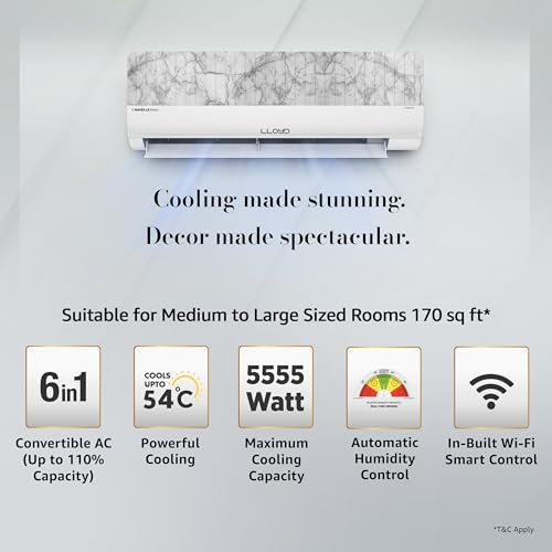 Image of Lloyd Stylus 1.5 Ton 3 Star Wi-Fi Inverter Split AC, 2026 New Star Rated (Changeable Fascia, 6 in 1 Convertible, Cools Up To 54C, Automatic Humidity, DG Mode, Ice Clean, Wood & Marble, GLS18V3ASNMR)