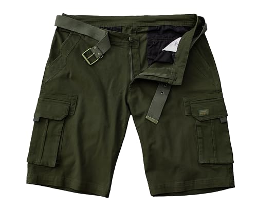 ROCK-IT Apparel Pantalones Cortos de Carga para Hombres con cinturón Bermuda Vintage con 6 Bolsillos para Cerrar Pantalones Cortos de Verano para Hombres - Tallas S-5XL - Verde Oliva M